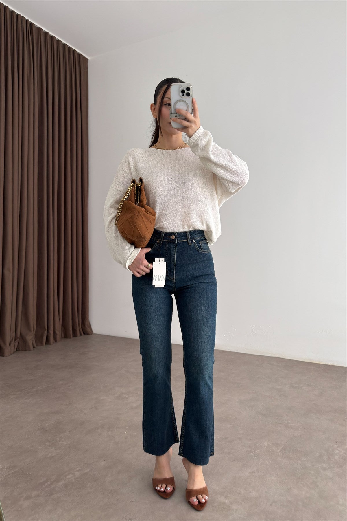 ZRA Orijinal Bilek Flare Vintage Mavi Jean