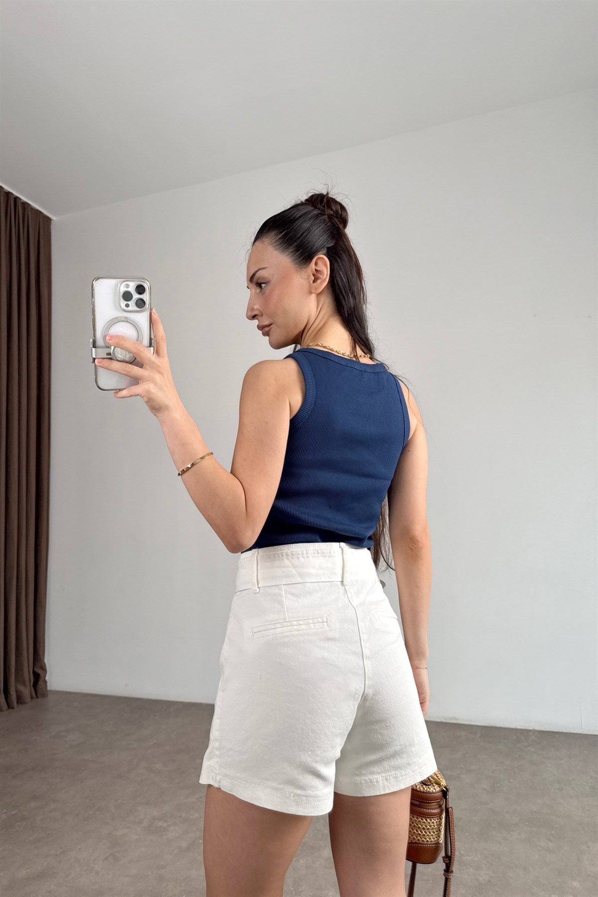 Zra Orijinal Kemerli Ekru Denim Şort Etek