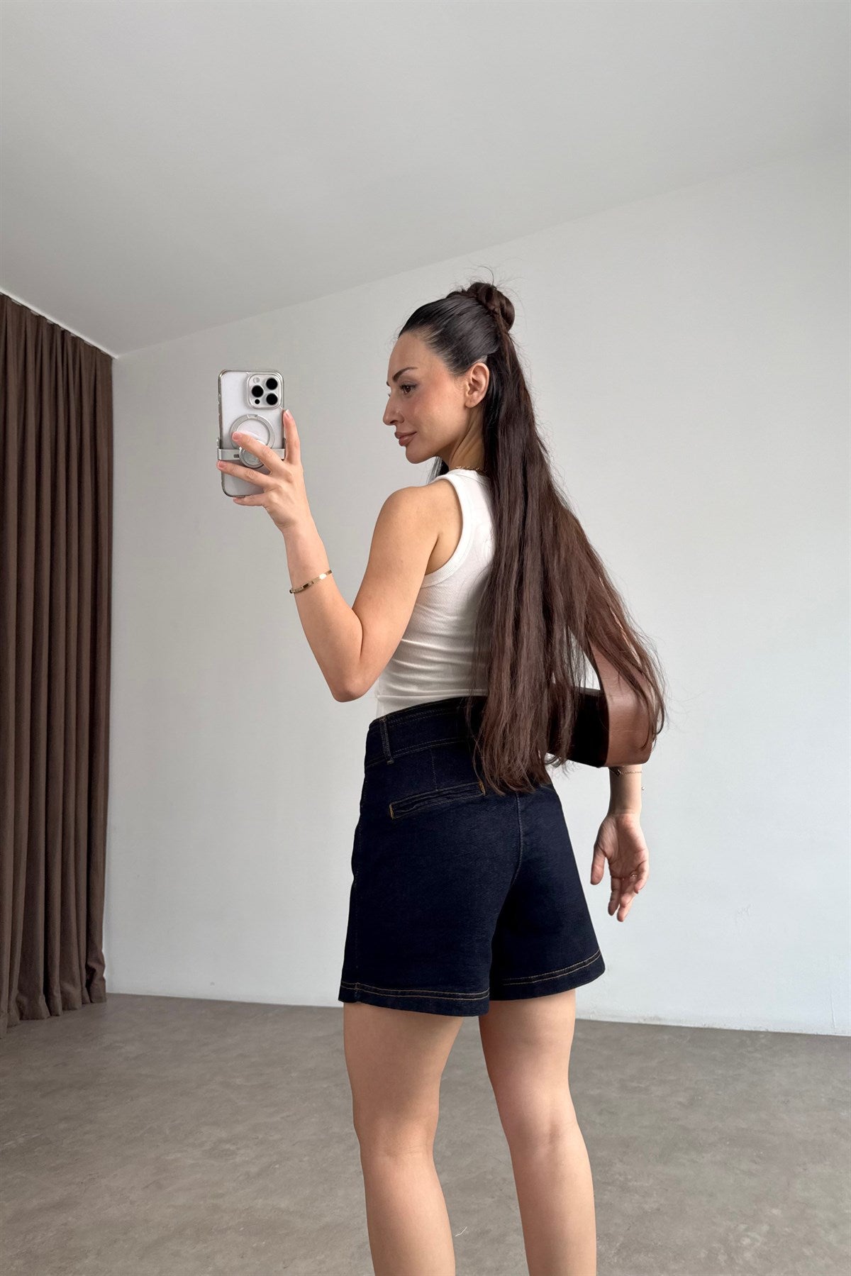 Zra Orijinal Kemerli Lacivert Denim Şort Etek