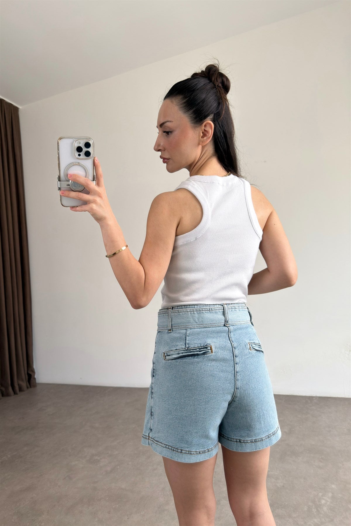 Zra Orijinal Kemerli Light Blue Denim Şort Etek