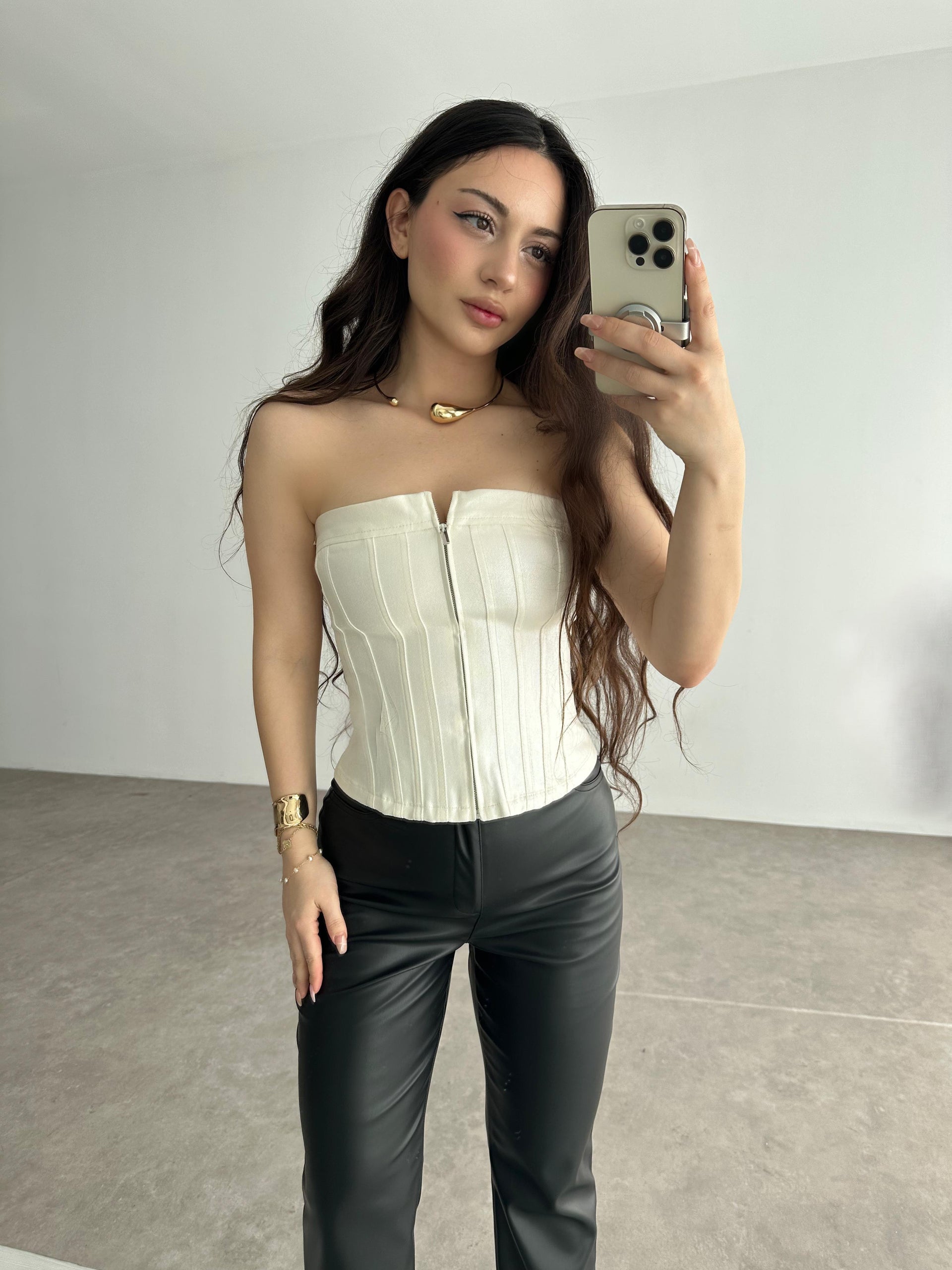 Orijinal Metalik Zr Denim Korse Top
