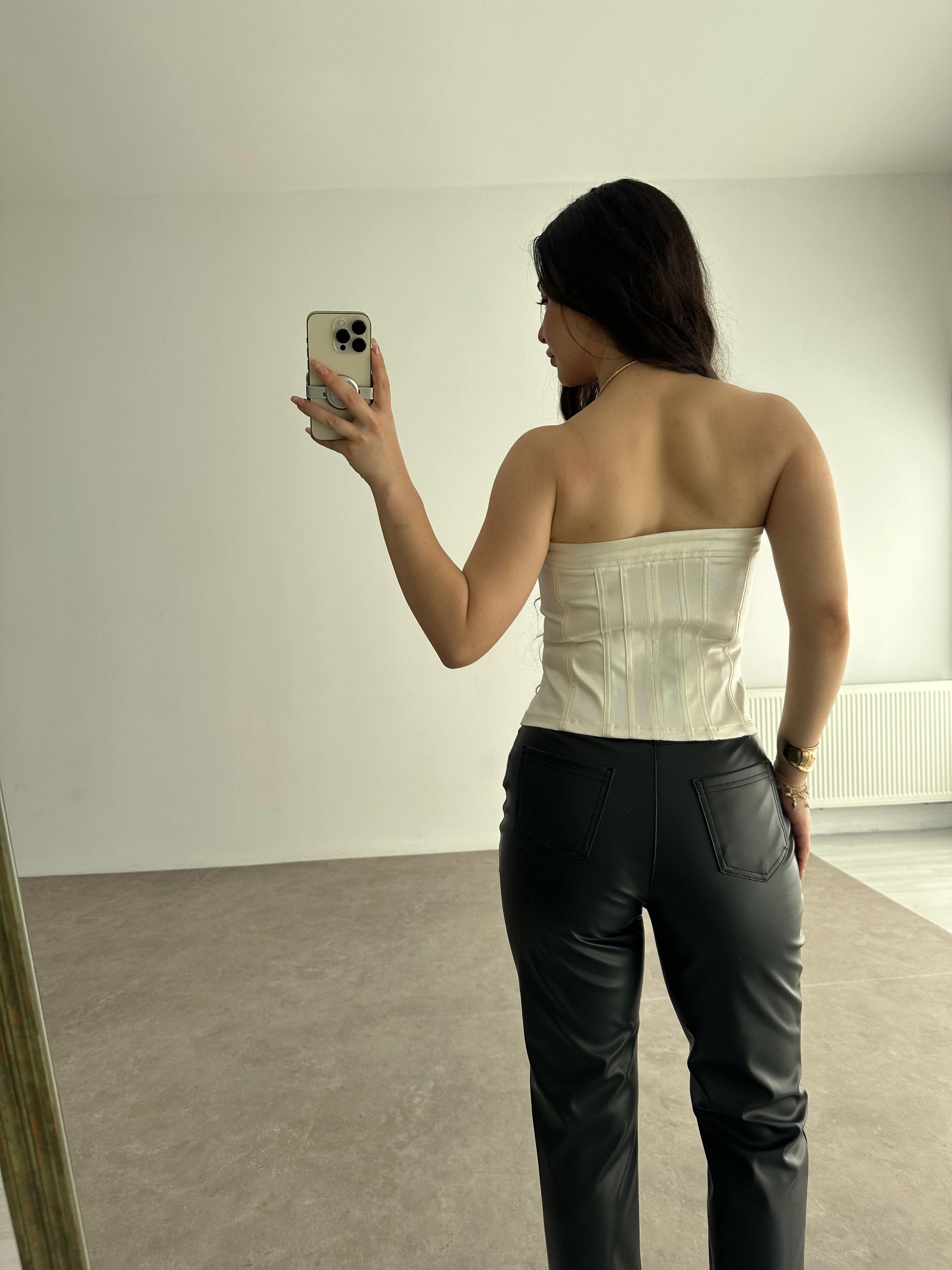 Orijinal Metalik Zr Denim Korse Top