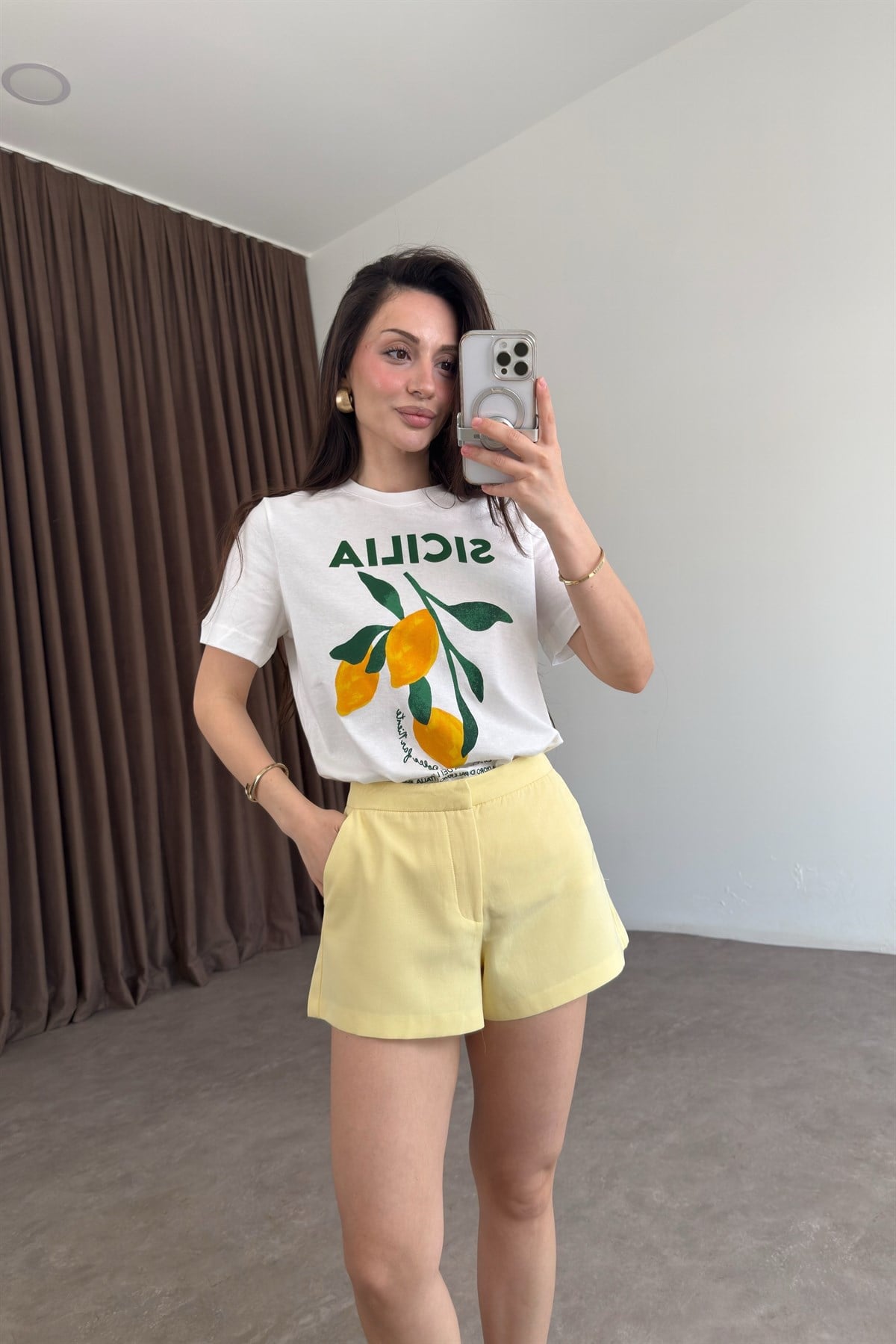 Zra Orijinal Tok Keten Butter Yellow Şort