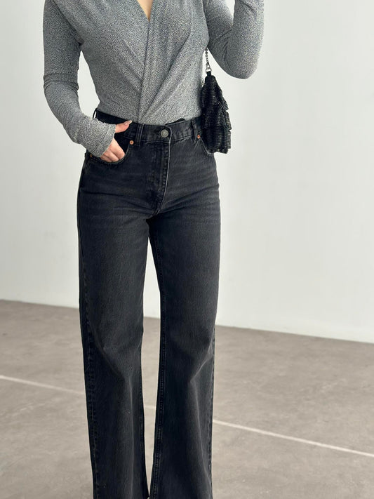 ZRA Orijinal Wide Leg Koyu Füme Jean