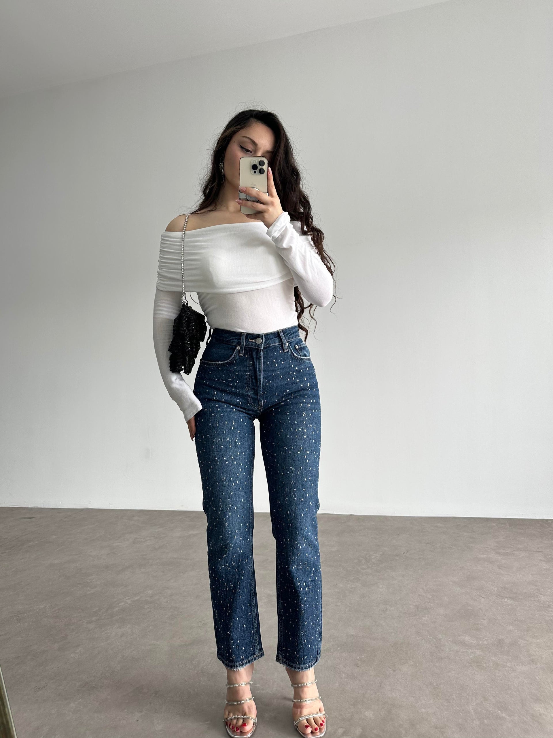 ZRA Orj. Taşlı Mom Mavi Jean