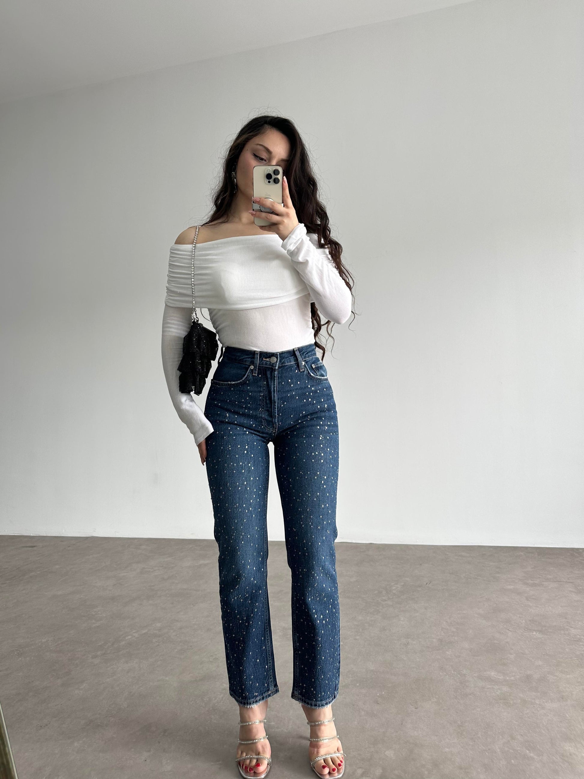 ZRA Orj. Taşlı Mom Mavi Jean
