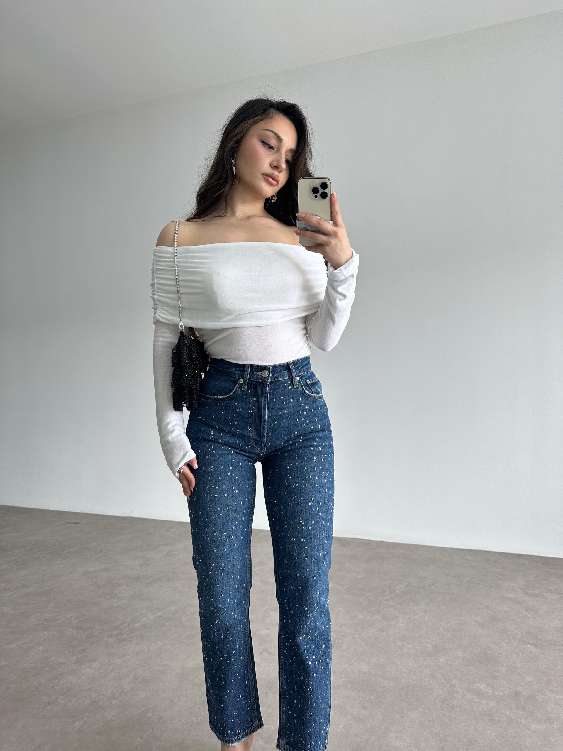 ZRA Orj. Taşlı Mom Mavi Jean