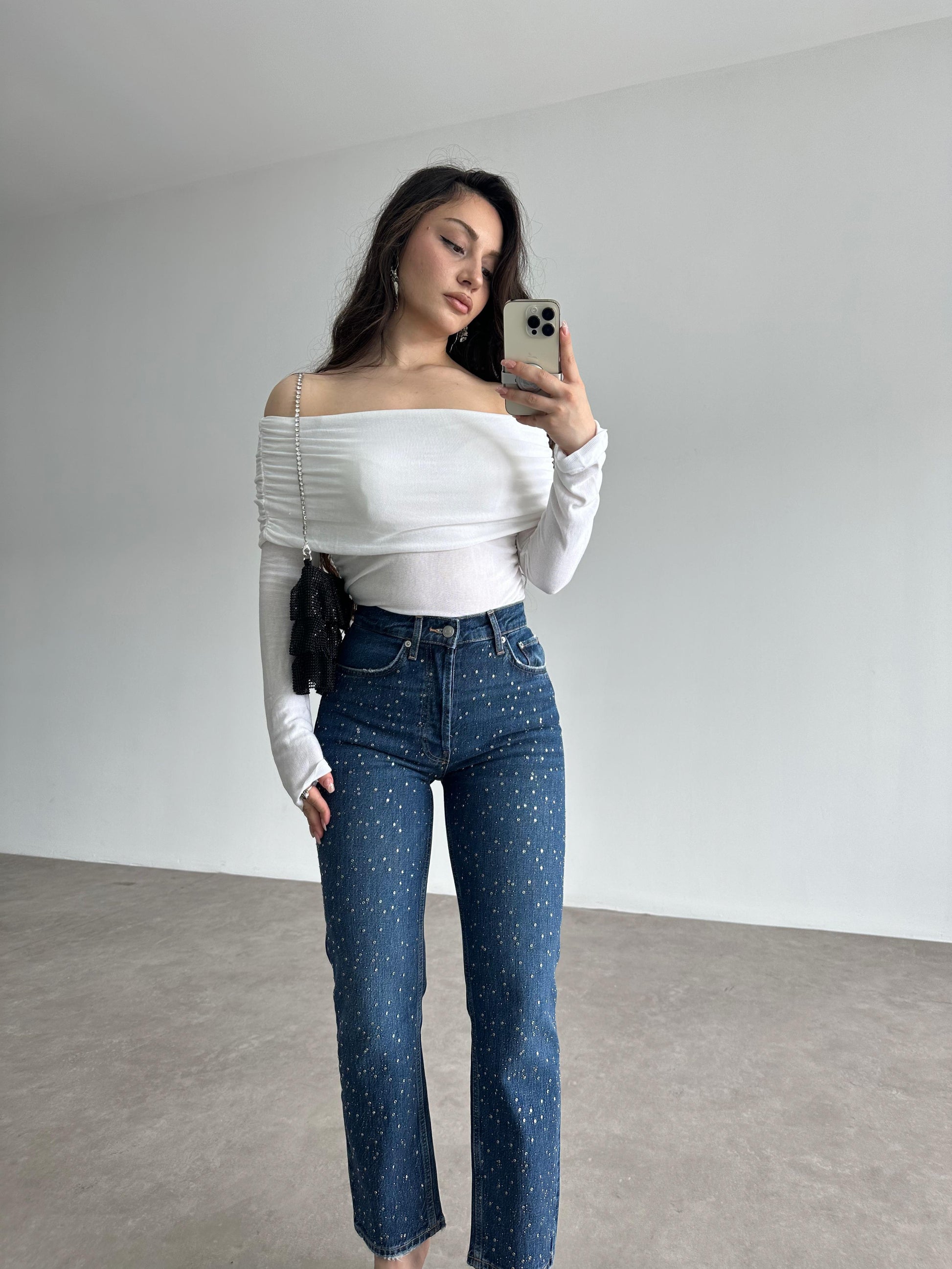 ZRA Orj. Taşlı Mom Mavi Jean