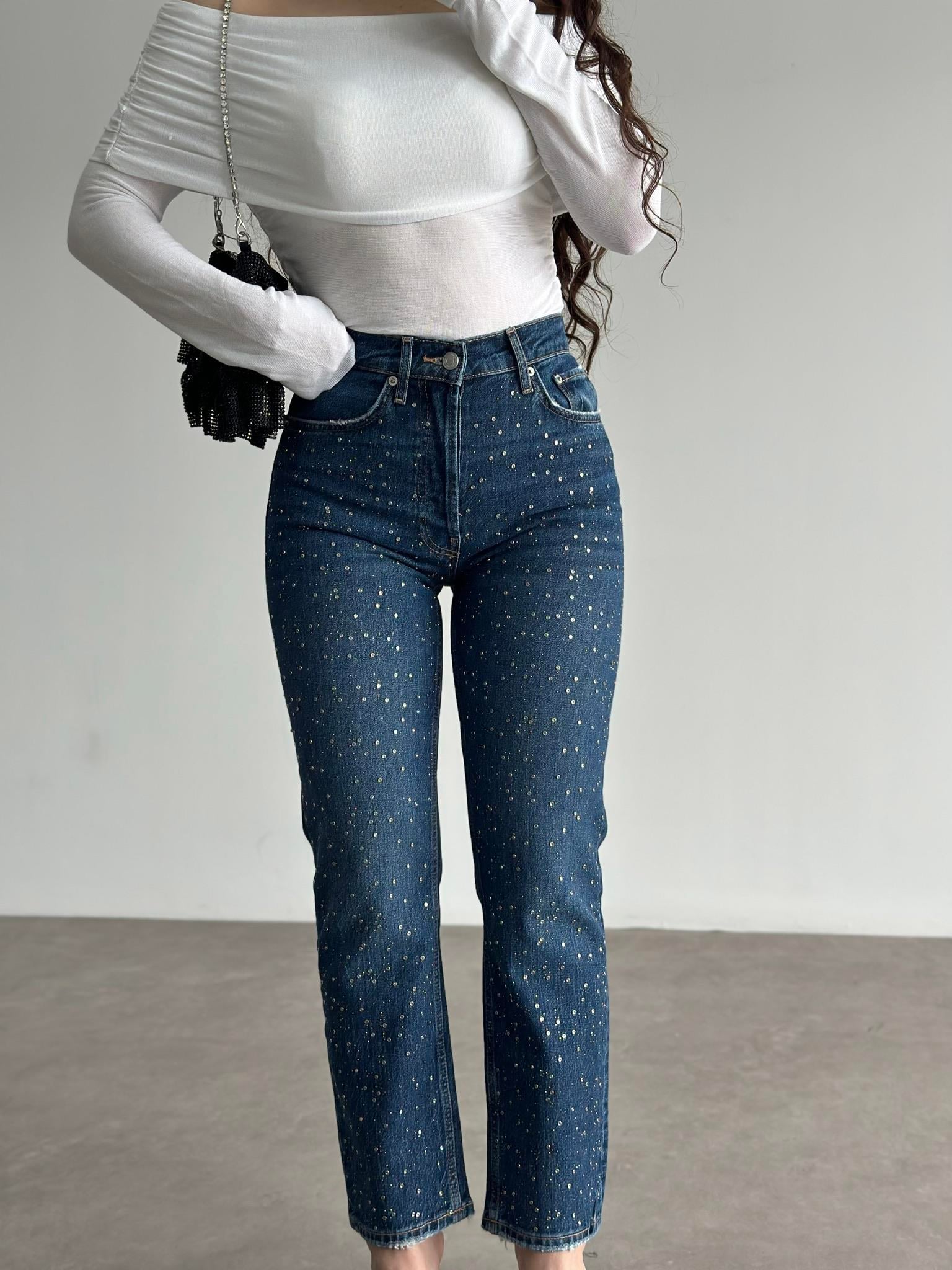 ZRA Orj. Taşlı Mom Mavi Jean