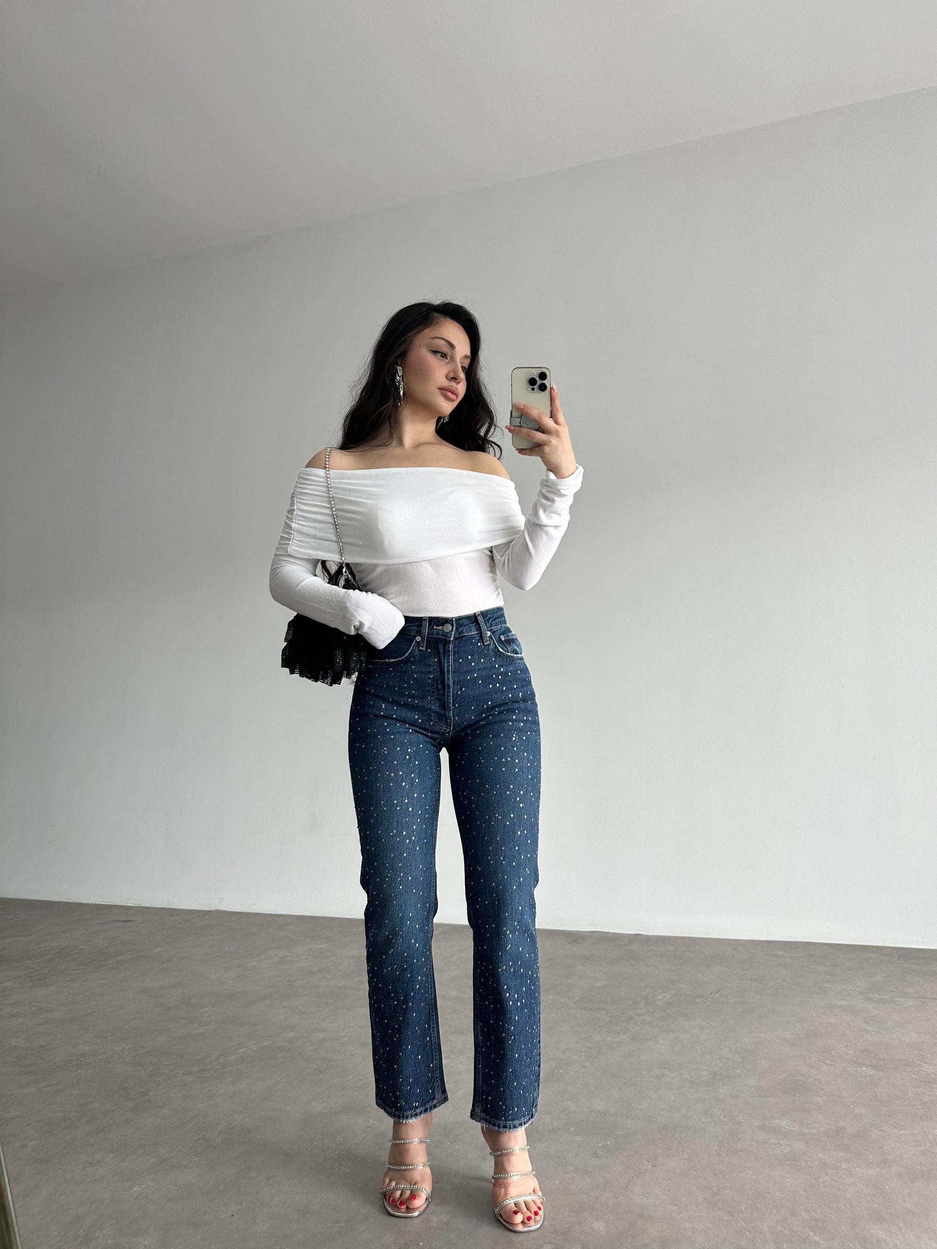 ZRA Orj. Taşlı Mom Mavi Jean