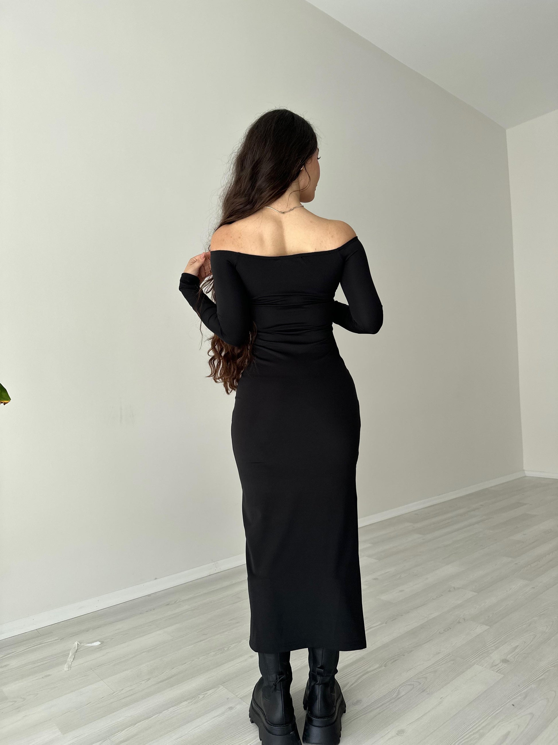 ZRA Pencere Detaylı Uzun Elbise
