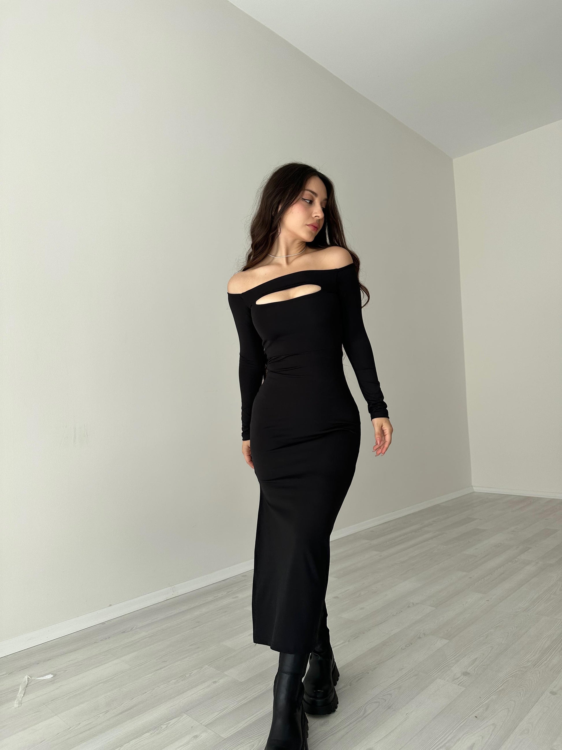 ZRA Pencere Detaylı Uzun Elbise