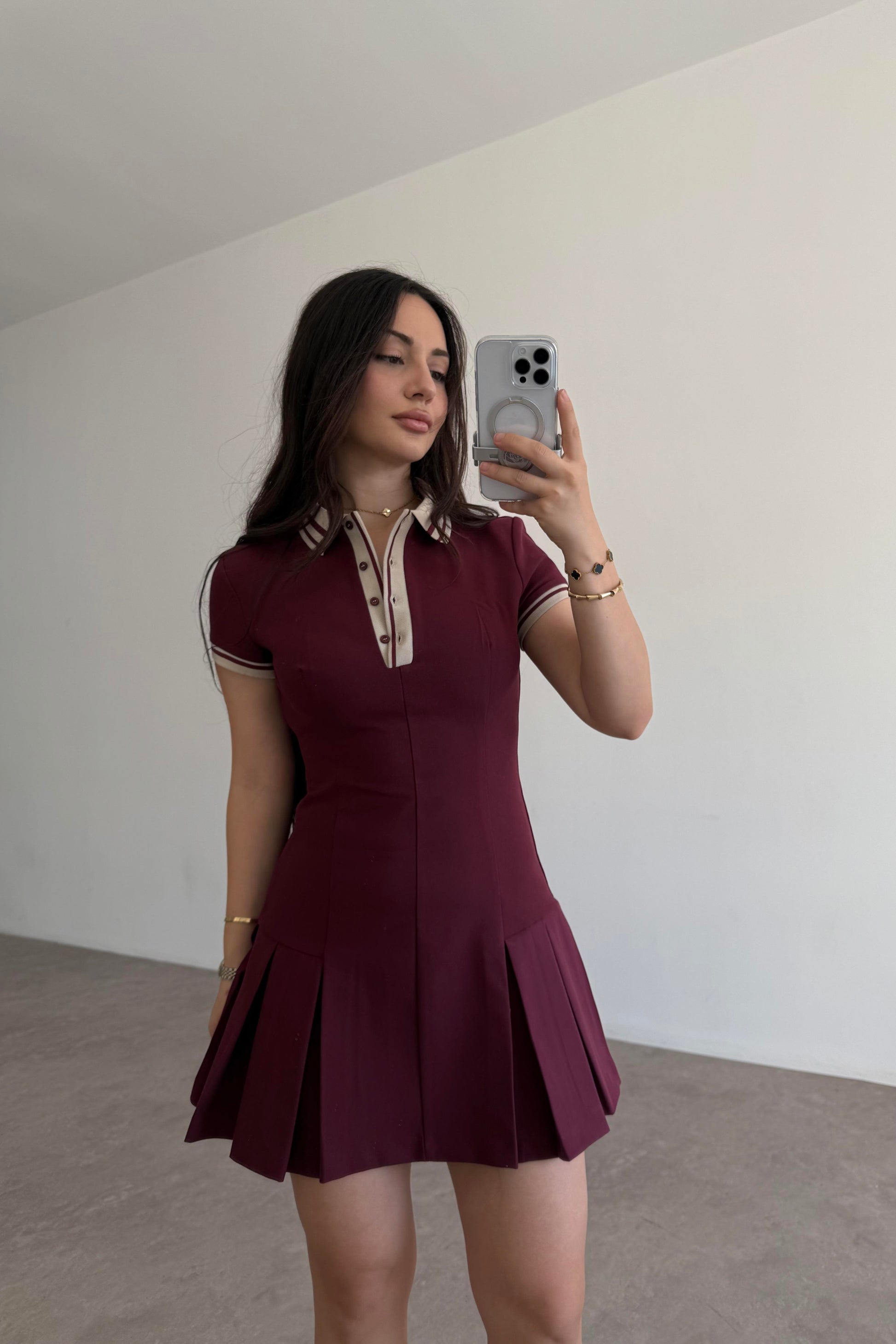 Zra Polo Yaka Bordo Elbise