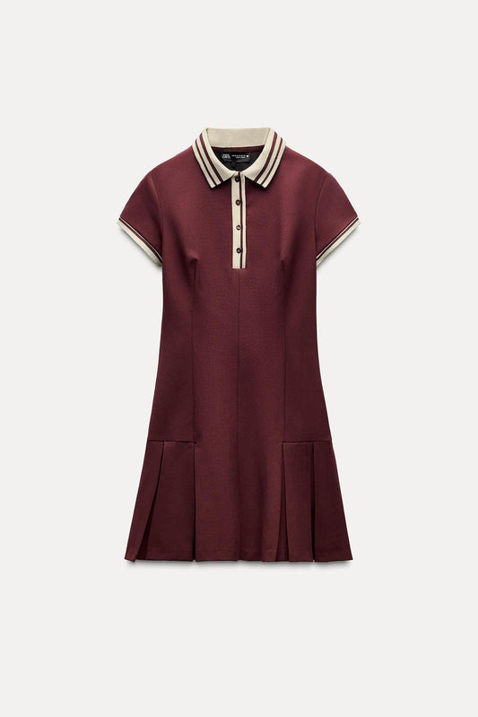 Zra Polo Yaka Bordo Elbise
