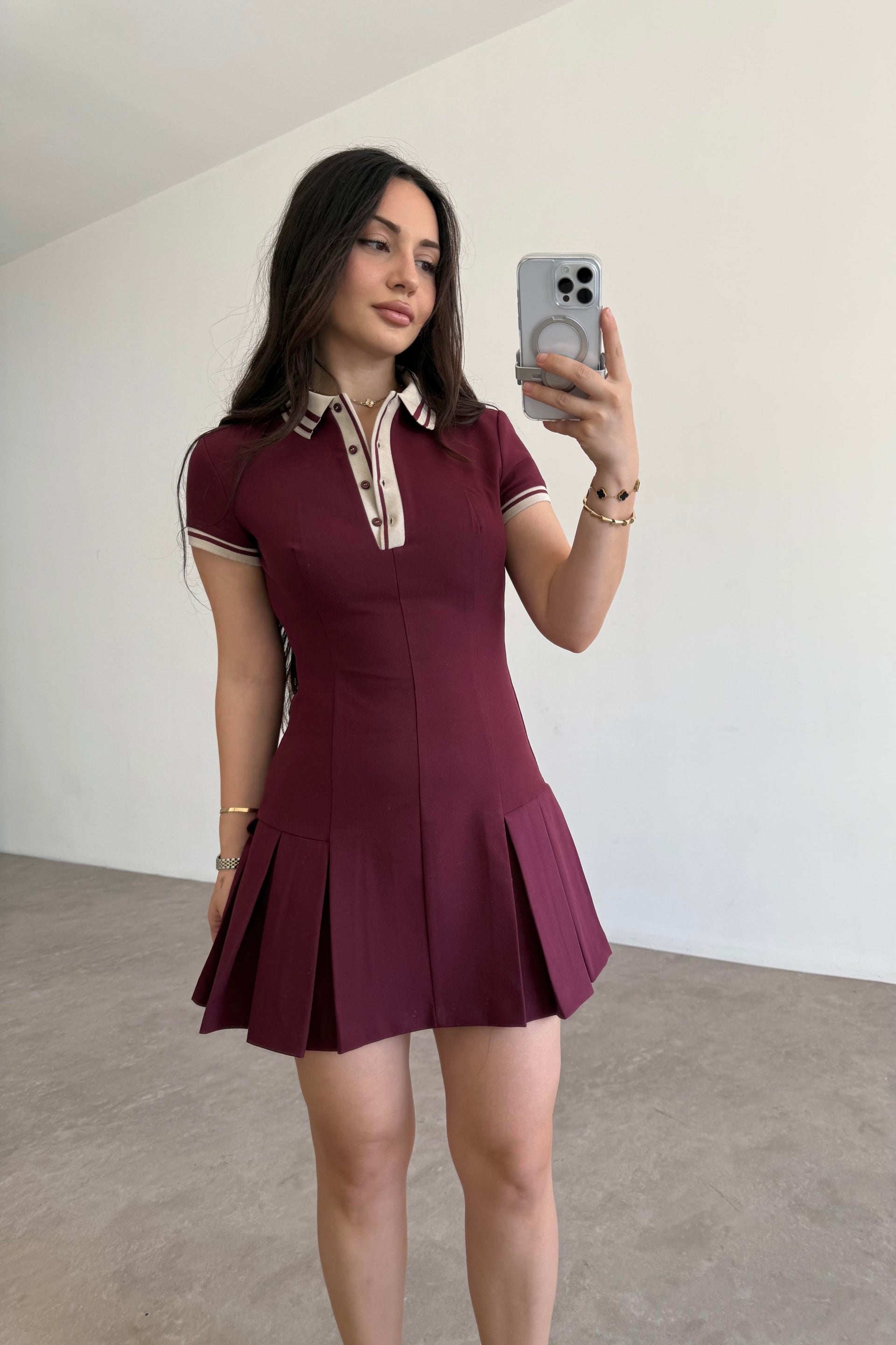 Zra Polo Yaka Bordo Elbise