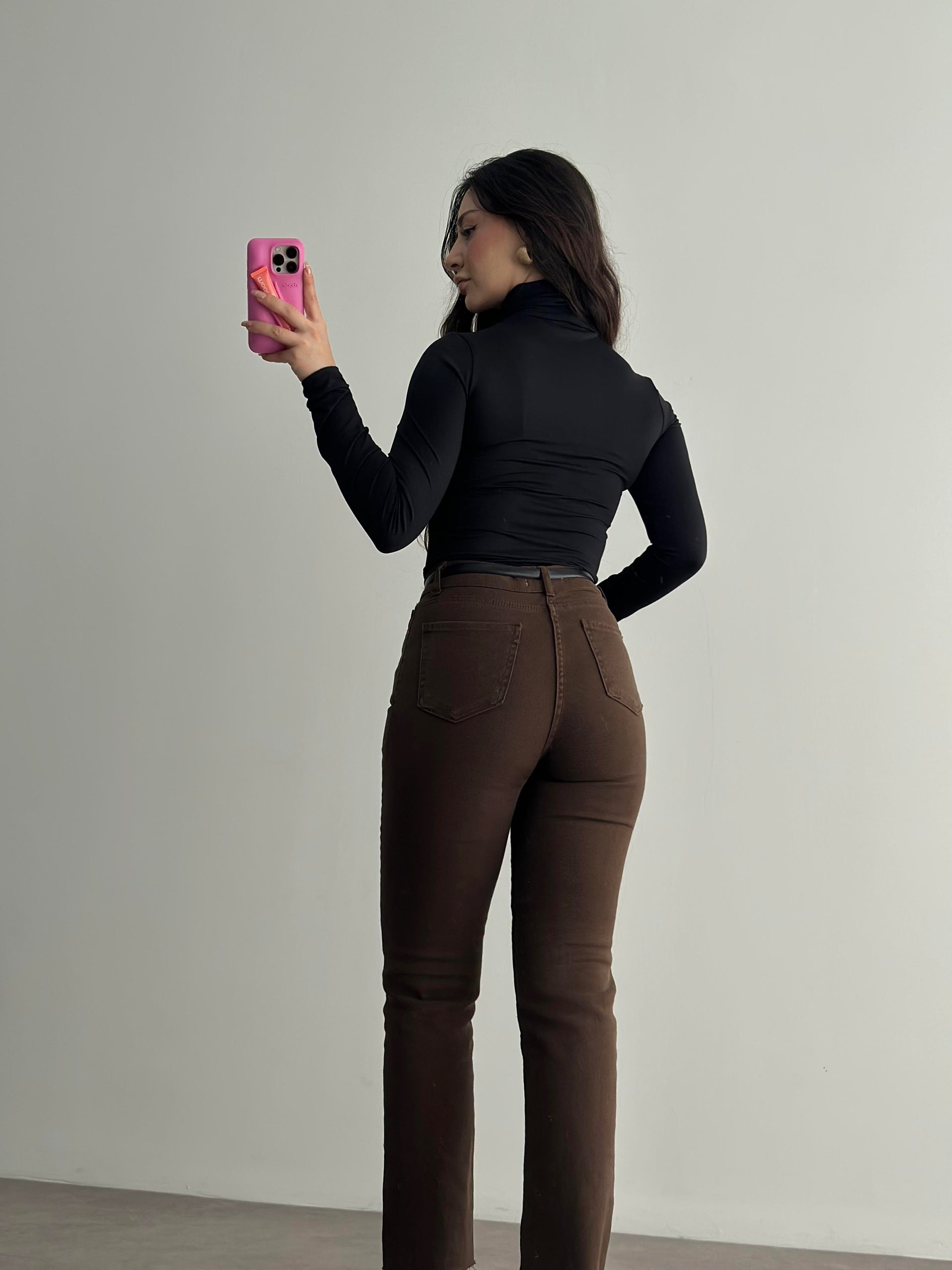 Zra Premium Boyfit Koyu Kahve Jean