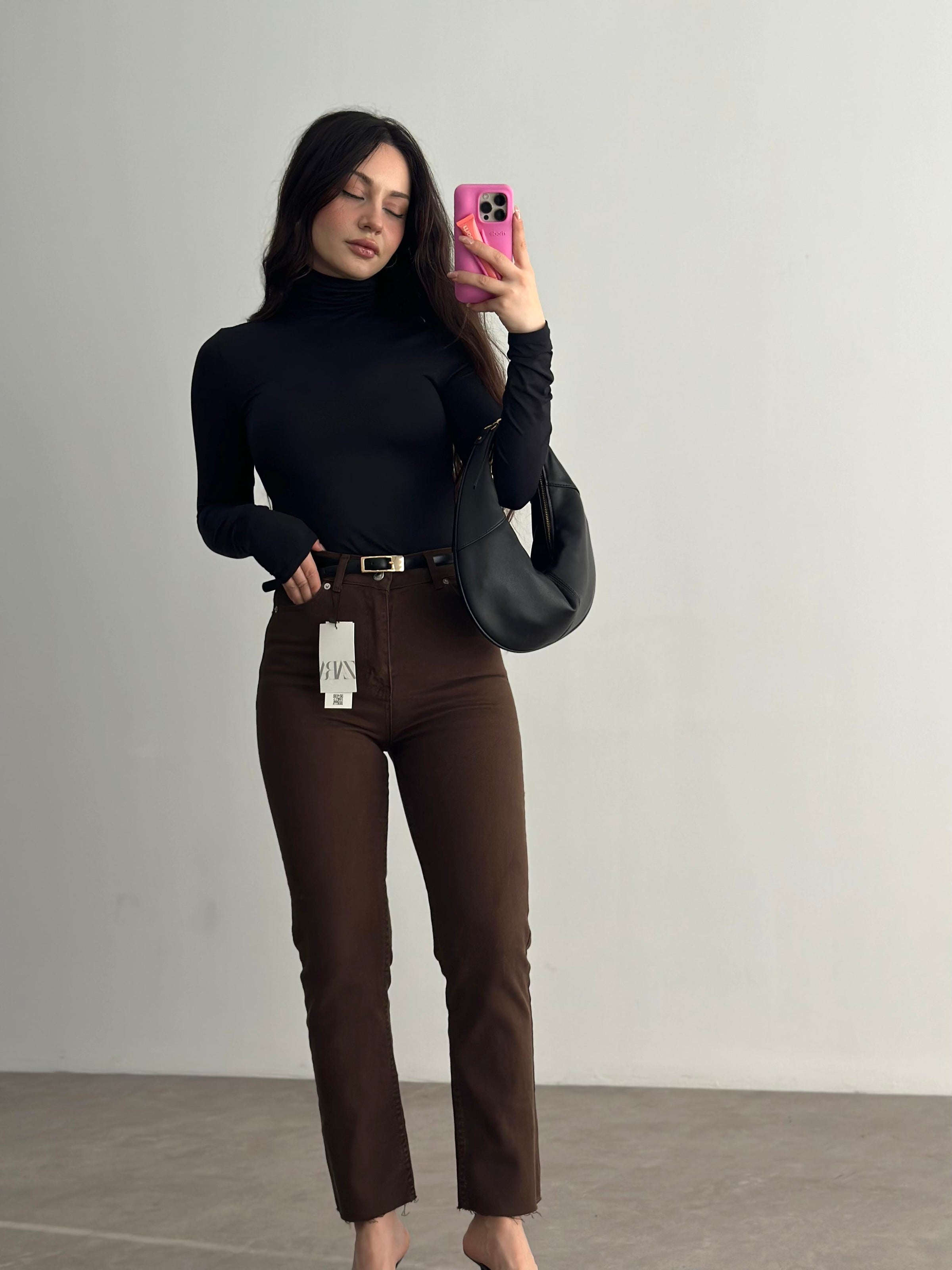 Zra Premium Boyfit Koyu Kahve Jean