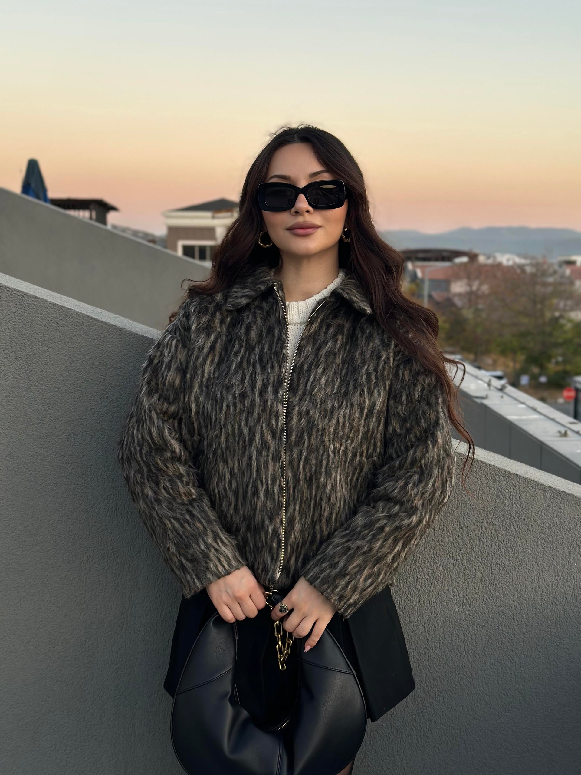 ZRA Tüylü Leopar Kalın Ceket