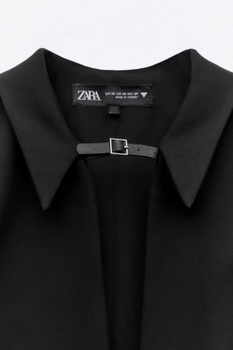 ZRA Yakası Mini Kemerli Siyah Elbise